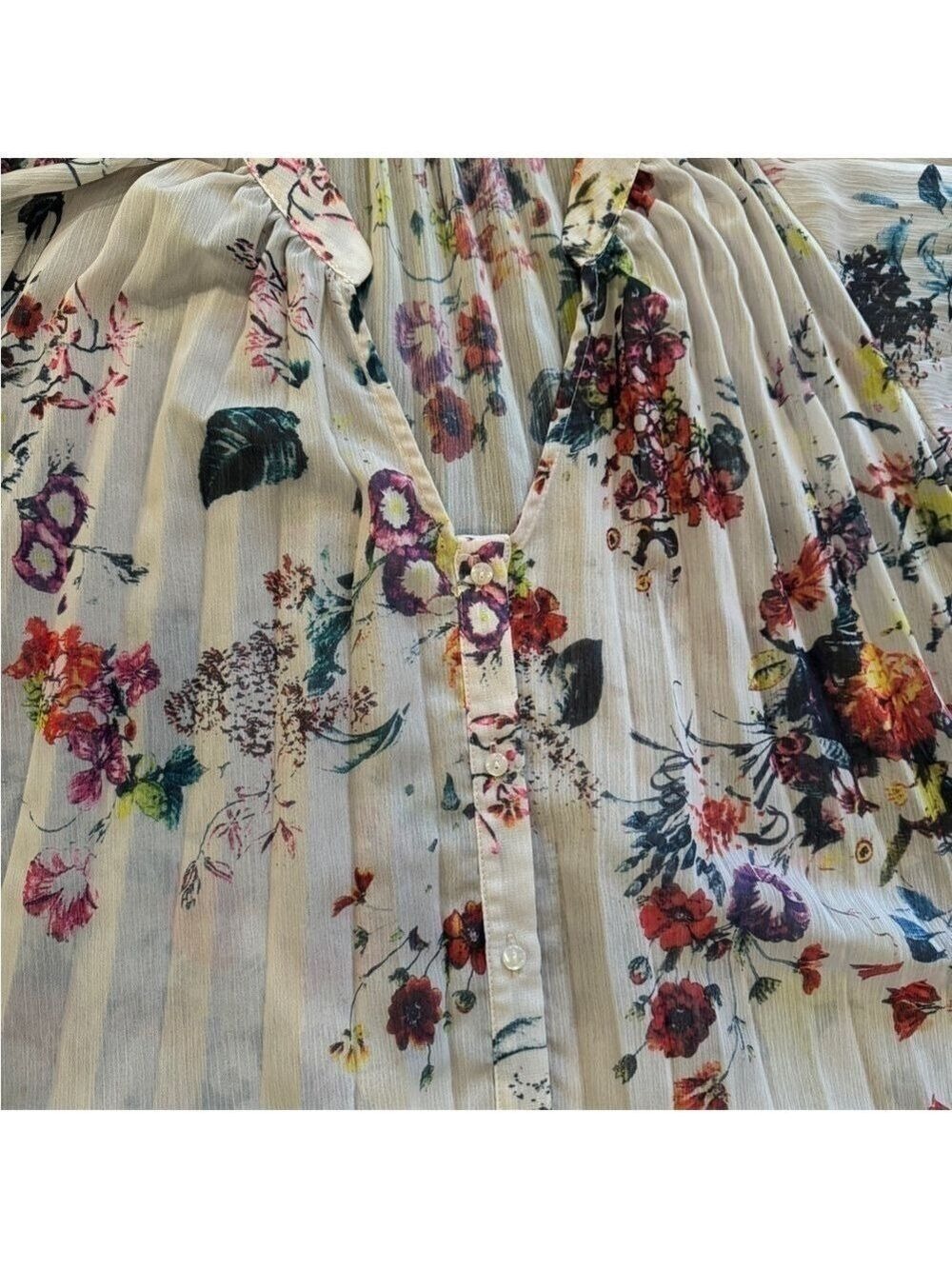 Bishop + Young Accordion Pleated Sheer Floral Blouse Size Small - Picture 5 of 16
